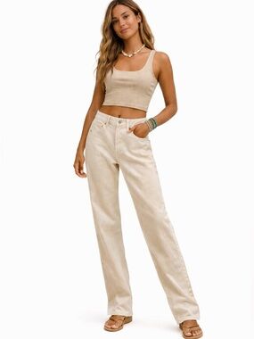 RSQ High Rise Baggy Jeans Cream Relaxed Fit Minimalist Size 25